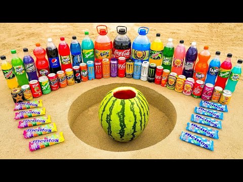 BIG WATERMELON, Toothpaste Eruption from Giant Mtn Dew, Coca Cola, Fanta, Balloons Orbeez vs Mentos