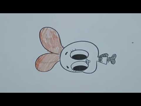 Draw a picture of a round cool cartoon bunny with colored pencils