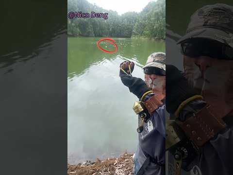 This guy is a sharpshooter.Catching fish over a long distance #fishing #spiderman