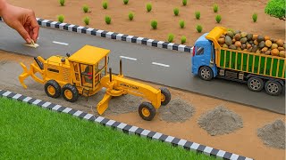 diy tractor road making with grader machine science project | mini bridge construction