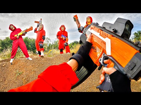 SPIDER MAN NERF GUN - PARKOUR VS MONEY HEIST (Nerf First Person Shooter)