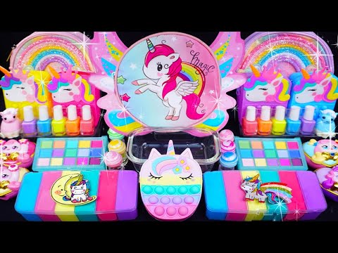 ASMR Unicorn Rainbow Slime mixing Eyeshadow,Glitter &Random things into slime #Satisfying #slimeasmr