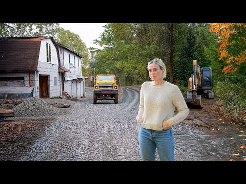 Construction of New Road with Recycled Concrete for Heavy Machinery (excavator & old dump truck)