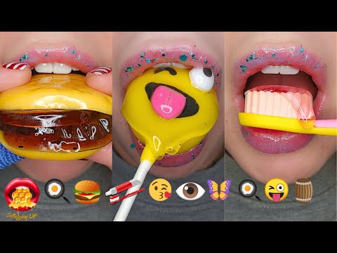 Emoji Food Challenge Satisfying ASMR Eating CAKE POPS HONEY COOKIE 먹방