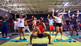 Beginners Step-aerobics workout with DUMBBELLS