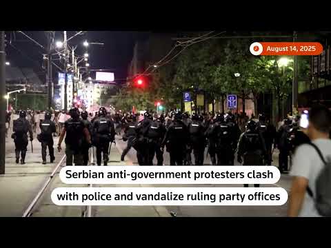 YouTube video thumbnail: Serbian Protesters Clash With Police and Damage Ruling Party Offices