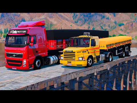 GTA 5 VIDA DE CAMIONEIRO: FICAMOS PRESO EM UMA PONTE DE MADEIRA PERIGOSA