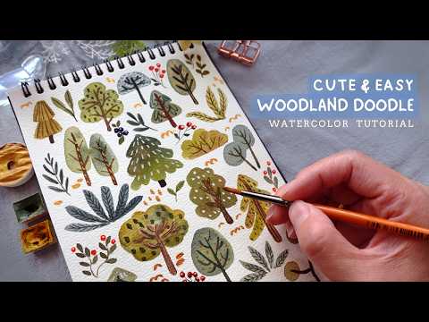 Cute & Easy Woodland Trees Doodle: Watercolor Tutorial