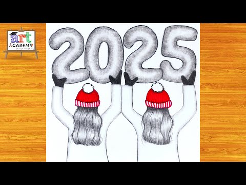 How to draw Best Friend drawing with New Year #2025 || New Year Drawing || Girl drawing