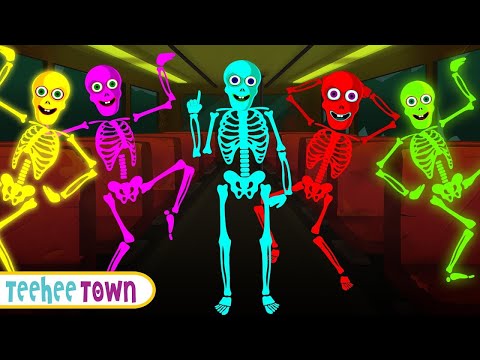 Wheels On The Bus With Five Skeletons + Spooky Scary Skeletons Songs By Teehee Town | kids