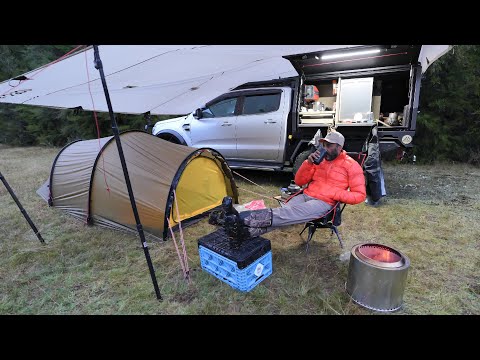 Car Camping In Rain STORM 4 Season Tent