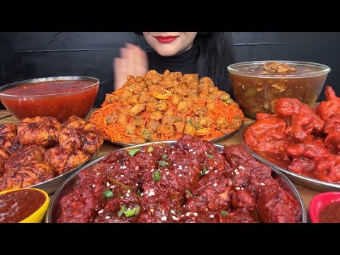 ASMR EATING CHILLI CHICKEN,CHICKEN LOLLIPOP,MANCHURIAN MOMO,CHICKEN MANCHURIAN,NOODLES