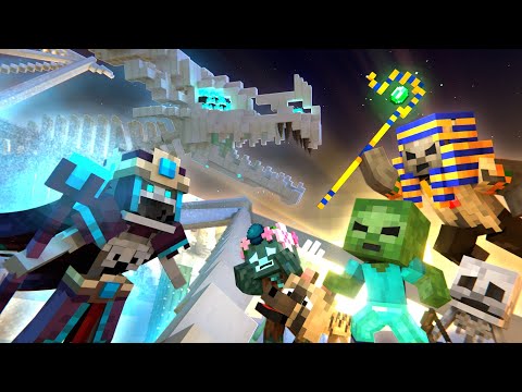 Wolf Army and Zombies vs Necromancer and Giant Skeleton Army (Minecraft Animation Movie)