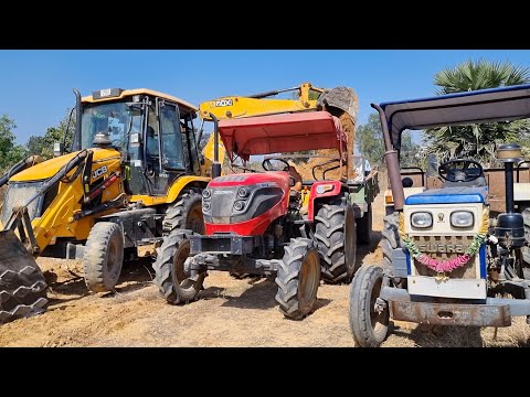 Jcb 3dx Backhoe Machine Loading Mud In Mahindra 4WD Tractor and Swaraj Tractor | Jcb Tractor Cartoon