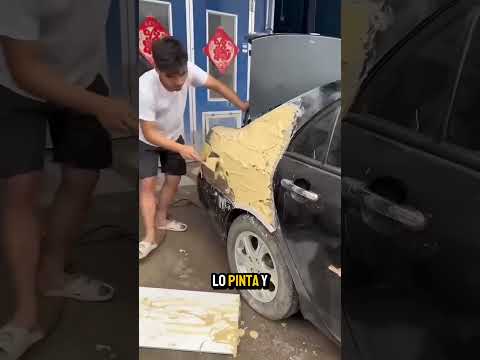 Este hombre arregló un coche estrellado con cemento y piedras ¡No creerás cómo quedó!
