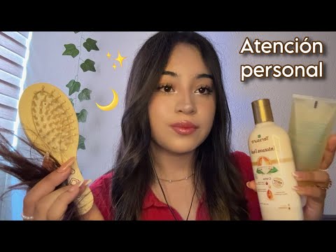 ASMR cepillo tu cabello y limpio tu carita antes de dormir 💤✨💗