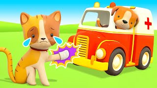 ¡El gatito está en peligro! Dibujos animados de ambulancia.