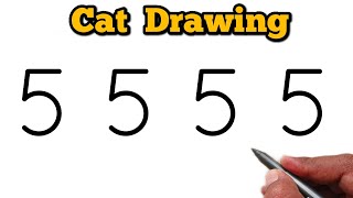 How to Draw a Cute Cat Using Number 5555 🐱 | Number Drawing Trick