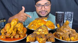 SOICY MUTTON CURRY / FISH FRY / EGG FRY CURRY AND CHICKEN LEG PIECE CURRY WITH RICE / EATING SHOW