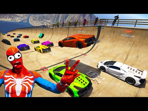 Stunt and Speed Ramp Superheroes e Homem Aranha Desafio com Carros GTA 5