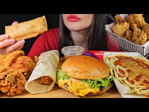 SPICY CRISPY FRIED CHICKEN, CHEESEBURGER | EATING FAST FOOD | ASMR MUKBANG