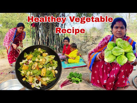 Bandha kobi Lal bhaji with Healthay Village Saag Cooking and Eating | Village Cooking