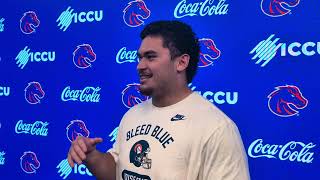 Boise State center Stewart Taufa talks ahead of Western Michigan game on September 22, 2026