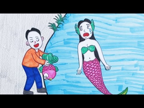 Mermaid replaces small fish with herself 🥺#shorts#drawing#cartoon#story#xiaolindrawing#animation#art