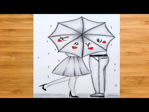 How to draw romantic couples drawing||Draw romantic couples drawing with umbrella||step by step