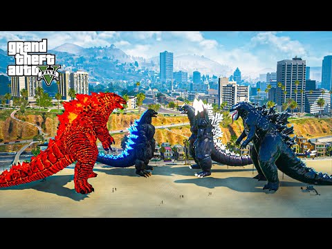 GTA 5 Mods | Thermo Godzilla & Heisei Godzilla vs Venom Godzilla & Space Godzilla