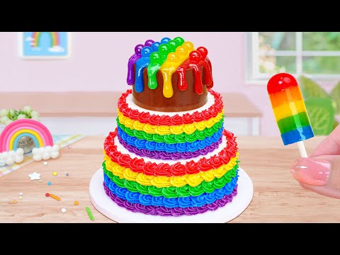 Fancy Rainbow Cake 🌈Amazing Miniature Vanilla Rainbow Cake Decorating Idea🌈Mini Cakes