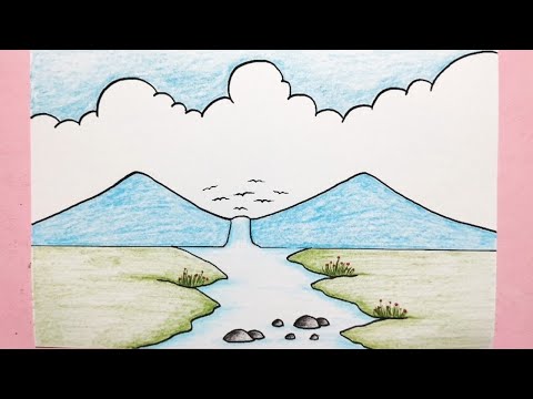 Cara menggambar pemandangan alam untuk pemula - How to draw scenery for beginners