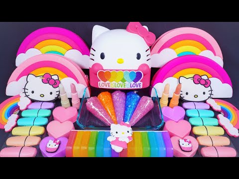 🌈ASMR🌈 Mixing "Kitty" MakeUp Eyeshadow,Glitter Into Clear Slime satisfying #슬라임 (708)