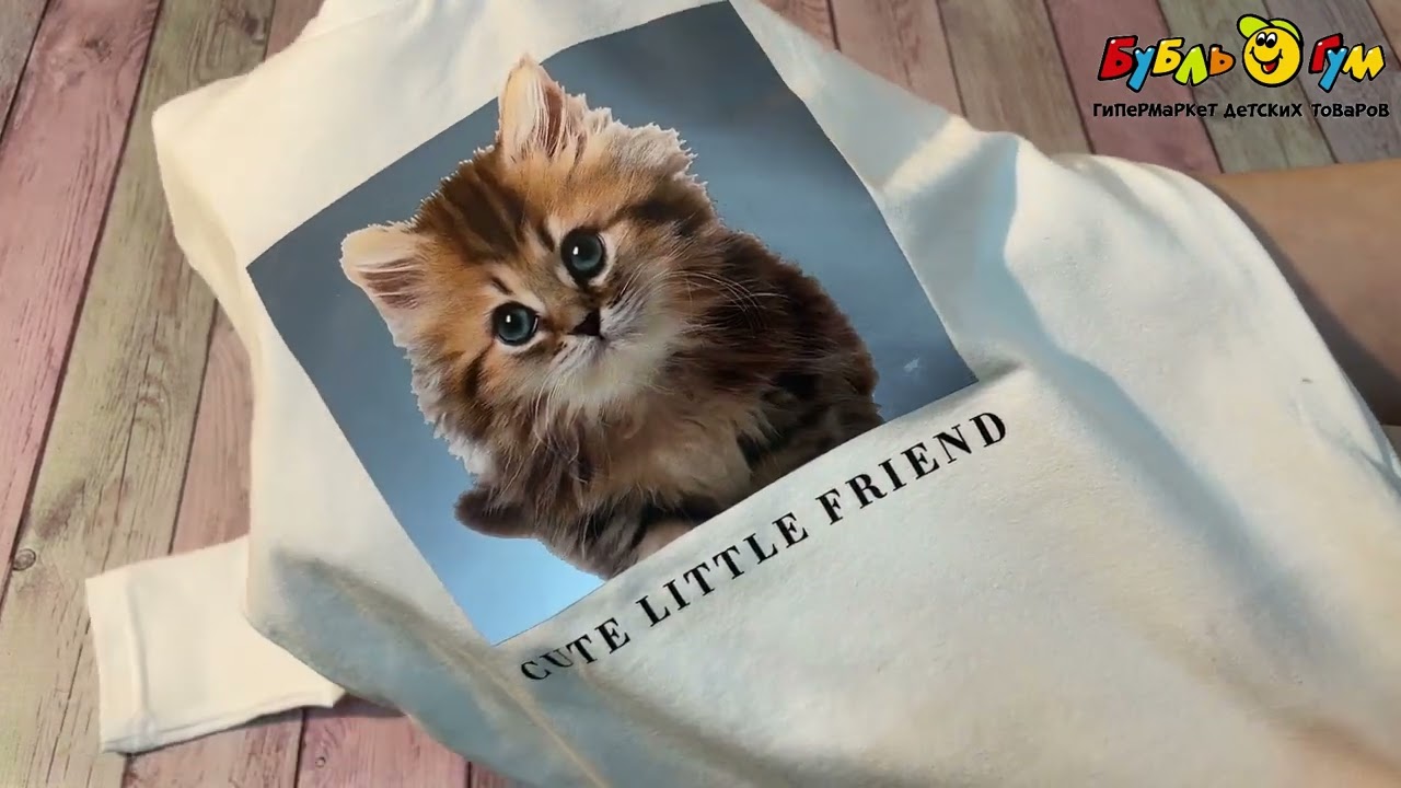 Лонгслив Lanson Kids с фото котенка белый - видео