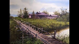How to paint a rustic wooden bridge in watercolor