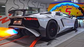 iPE Titanium straight piped Lamborghini Aventador SV on the DYNO | BRUTAL V12 Sounds & Flames!