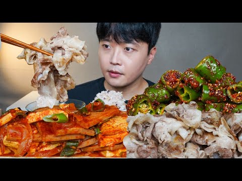 스팸두부조림 대패삼겹살 고추된장무침 짬뽕국물 요리 먹방 Spicy Spam & Pork Belly ASMR MUKBANG REAL SOUND EATING SHOW