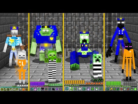 MUTANT HEROBRINE POLICE MOBS CATCHING PRISONERS SKELETON ZOMBIE ENDERMAN CREEPER in MINECRAFT Battle