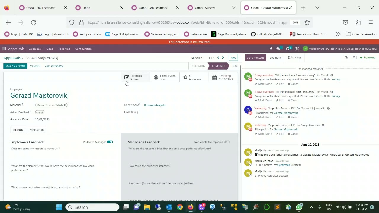 Odoo 360 appraisal workflow | 24.07.2023

