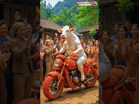 গরুটি লিচু দিয়ে মোটরসাইকেল বানিয়ে সবাইকে অবাক করে দিল 😭 #ai #cow #lychee #shorts