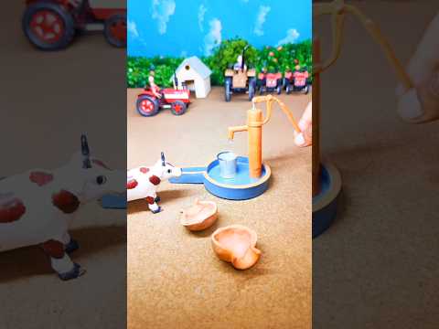 Mini cow funny video with hand pump water project