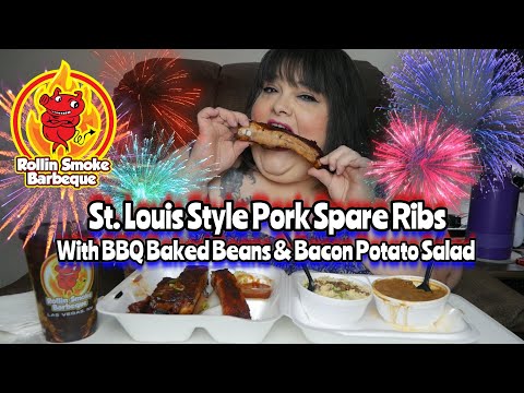 BBQ St  Louis Style Pork Spare Ribs & Sides 4th of July Mukbang Eating Show