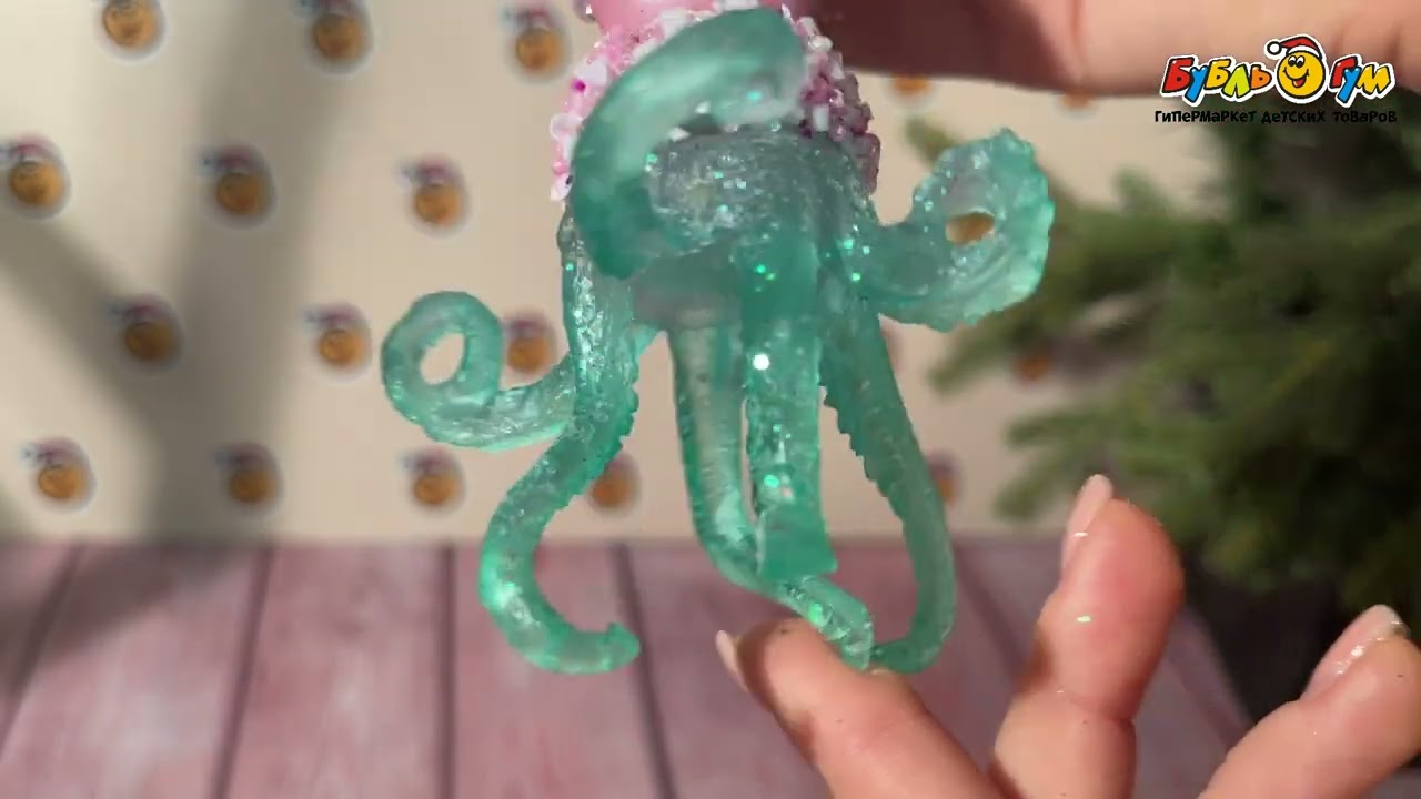 Украшение елочное осьминог стеклянный 14см - видео