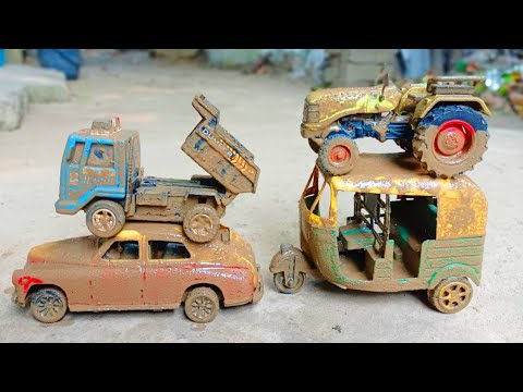 Muddy Tractor, Cng Auto, Truck, Indian Taxi Washing Video | Auto Rickshaw Video | Tractor | Mud toy