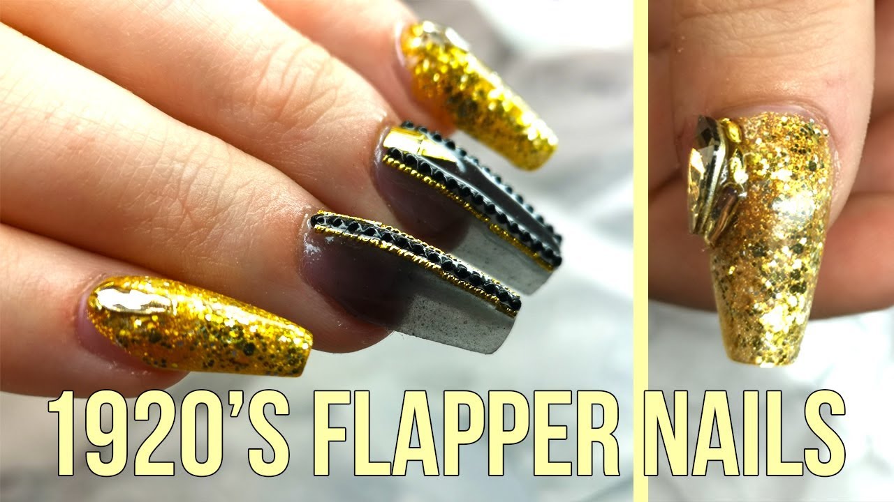 Sheer Black Gatsby Style Art Deco Nails with BLING