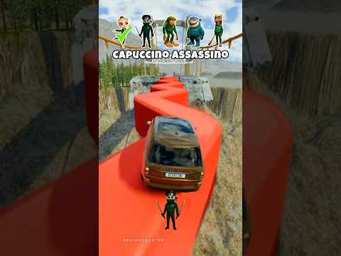 Italian Brainrot Vs. Squid Game Car Jump Challenge 🦈☕ #italianbrainrot #squidgame