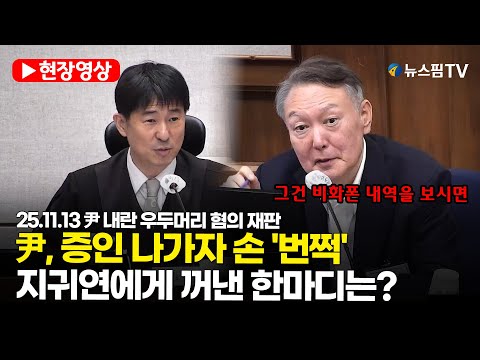 [스팟Live] 尹, 증인 나가자 손 '번쩍'...지귀연에게 꺼낸 한마디는? | 25.11.13 尹 내란 우두머리 혐의 재판