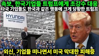 속보, 한국기업들 트럼프에게 초강수 대응 타국 기업들도 한국과 같은 행동에 크게 당황한 트럼프 // 외신, 기업들 떠나면서 미국 막대한 피해중