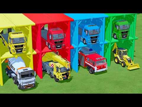 TRANSPORT OF COLORS ! FIRE TRUCK, MIX TRUCK, LOADERS, Farming Simulator 22