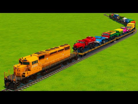 TRANSPORTING BIG TRUCKS WITH A HUGE TRAIN TO THE FARM! Farming Simulator 22